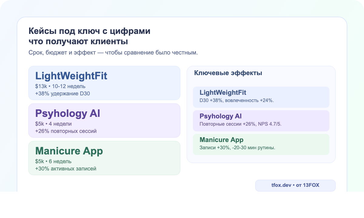 Кейсы разработки под ключ: сроки, бюджеты, рост метрик