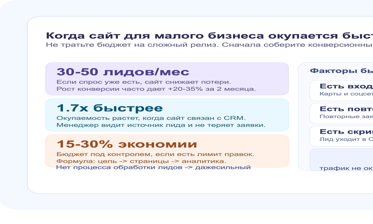 Экономика сайта для малого бизнеса: когда запуск окупается быстрее