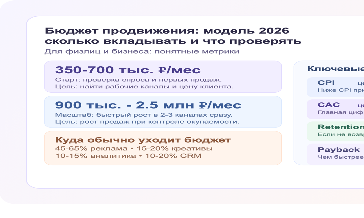 Структура бюджета и KPI продвижения приложения в 2026 году