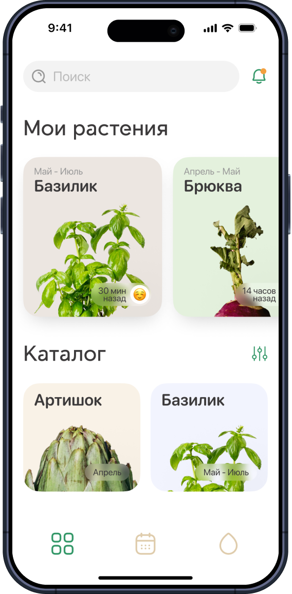 Скриншот мобильного приложения PlantPush — главный экран